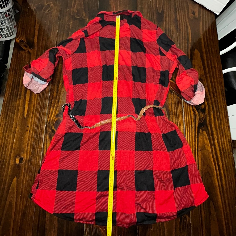 J for Justify Shirt Dress XL‎ Red Black Buffalo Plaid Belted Roll Tab Sleeve XL - Picture 4 of 6